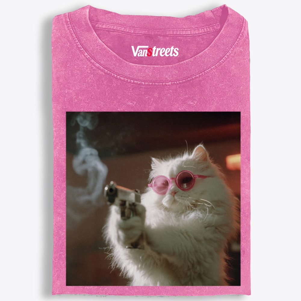 Sugar Assassin Cat Retro Washed T-Shirt | 100% Cotton | Streetwear Essential