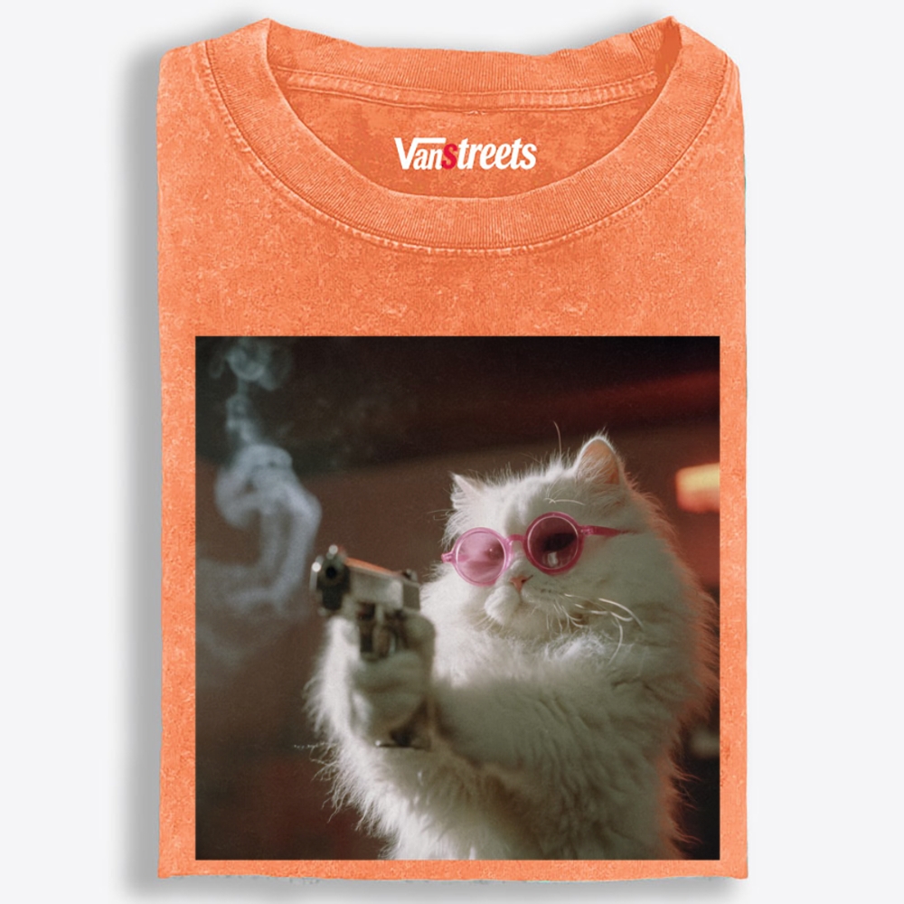 Sugar Assassin Cat Retro Washed T-Shirt | 100% Cotton | Streetwear Essential