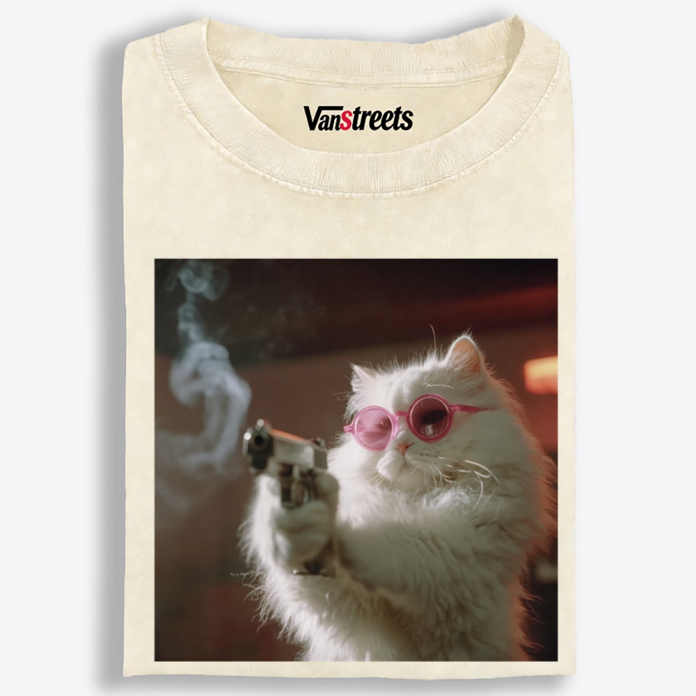 Sugar Assassin Cat Retro Washed T-Shirt | 100% Cotton | Streetwear Essential