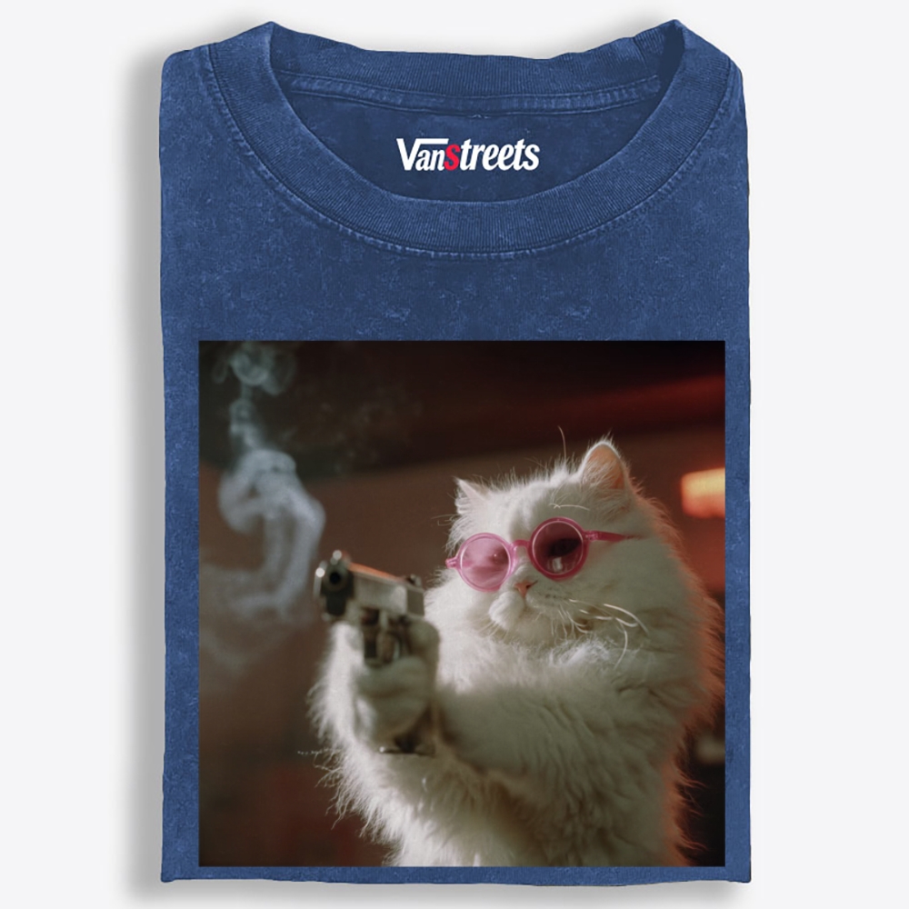 Sugar Assassin Cat Retro Washed T-Shirt | 100% Cotton | Streetwear Essential