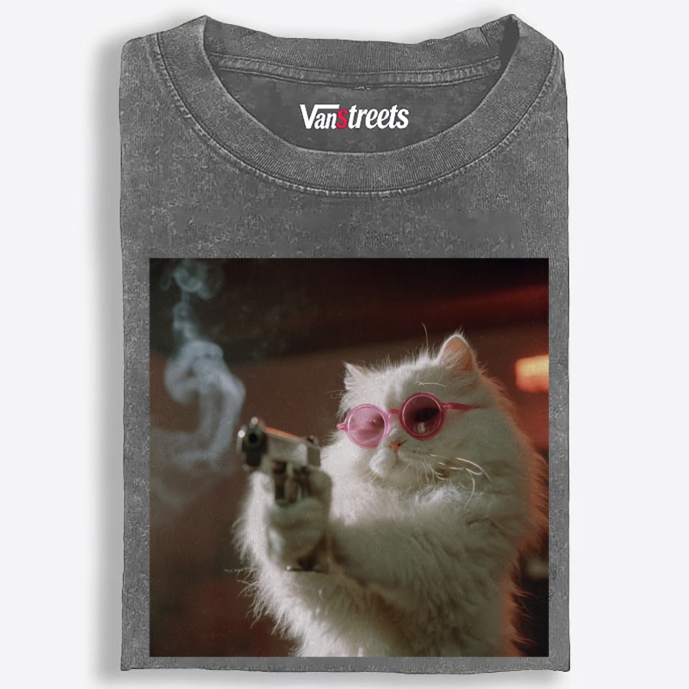 Sugar Assassin Cat Retro Washed T-Shirt | 100% Cotton | Streetwear Essential