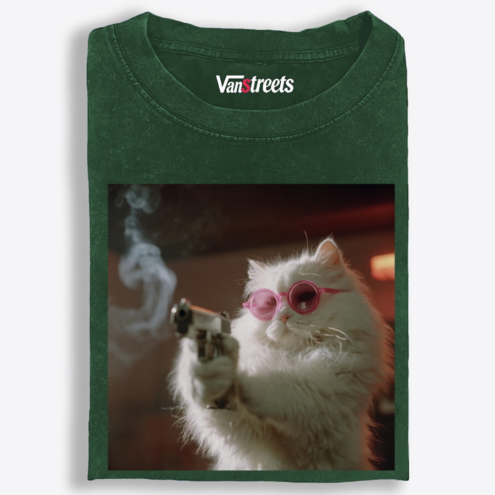 Sugar Assassin Cat Retro Washed T-Shirt | 100% Cotton | Streetwear Essential