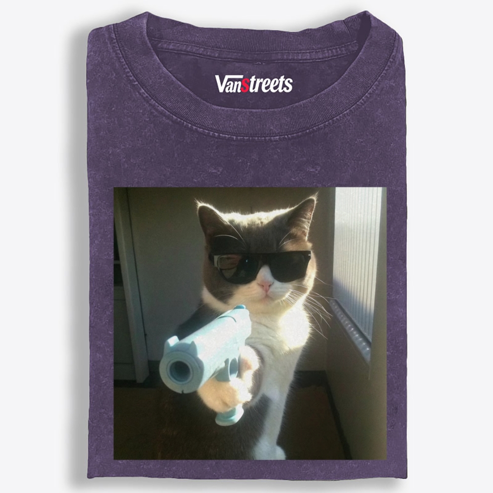 Cool Cat Boss Retro Washed T-Shirt | 100% Cotton | Streetwear Essential