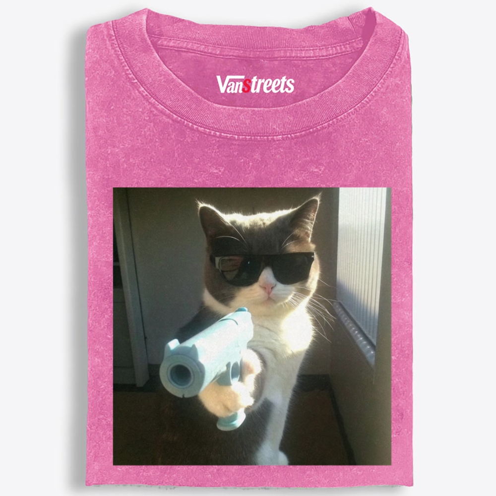 Cool Cat Boss Retro Washed T-Shirt | 100% Cotton | Streetwear Essential