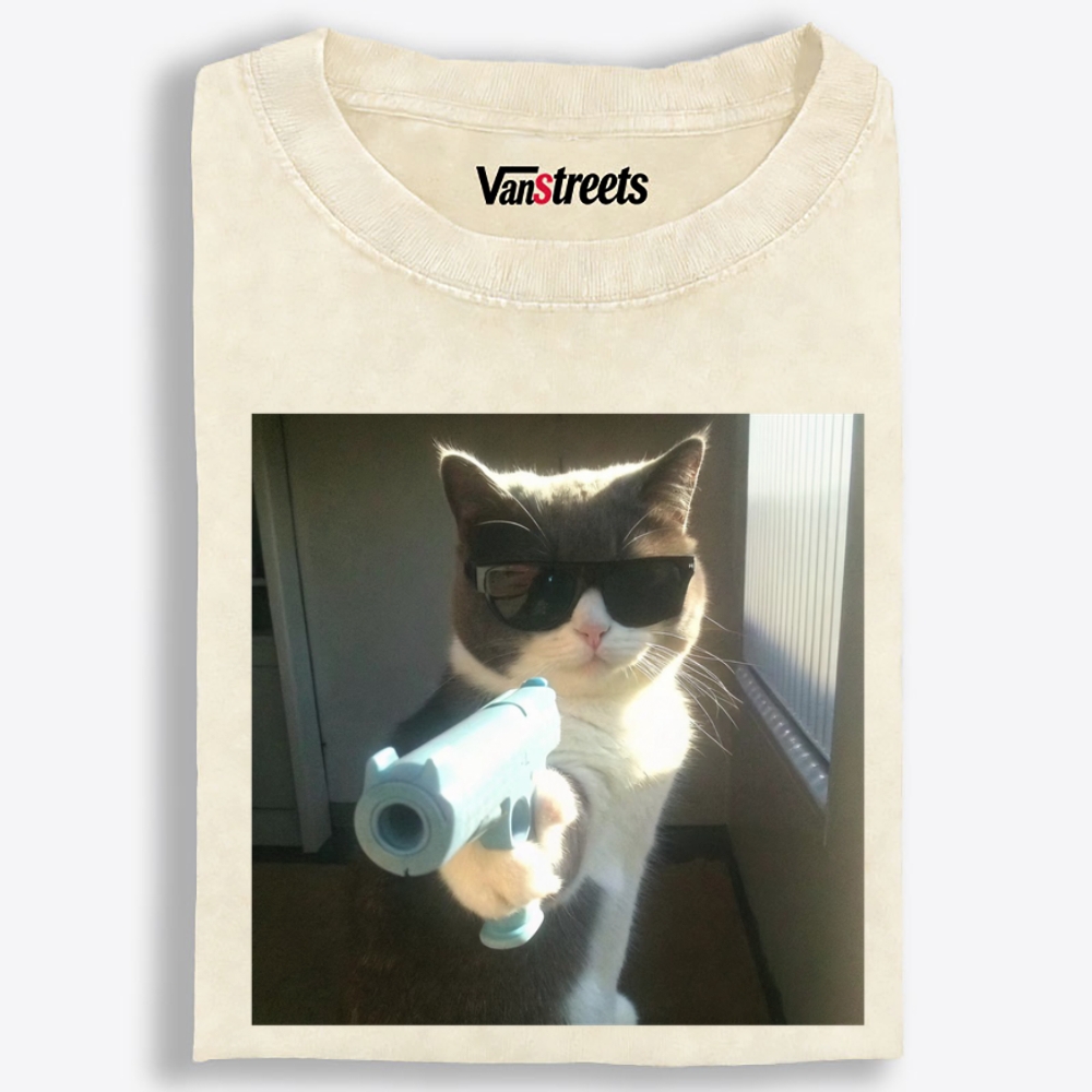Cool Cat Boss Retro Washed T-Shirt | 100% Cotton | Streetwear Essential