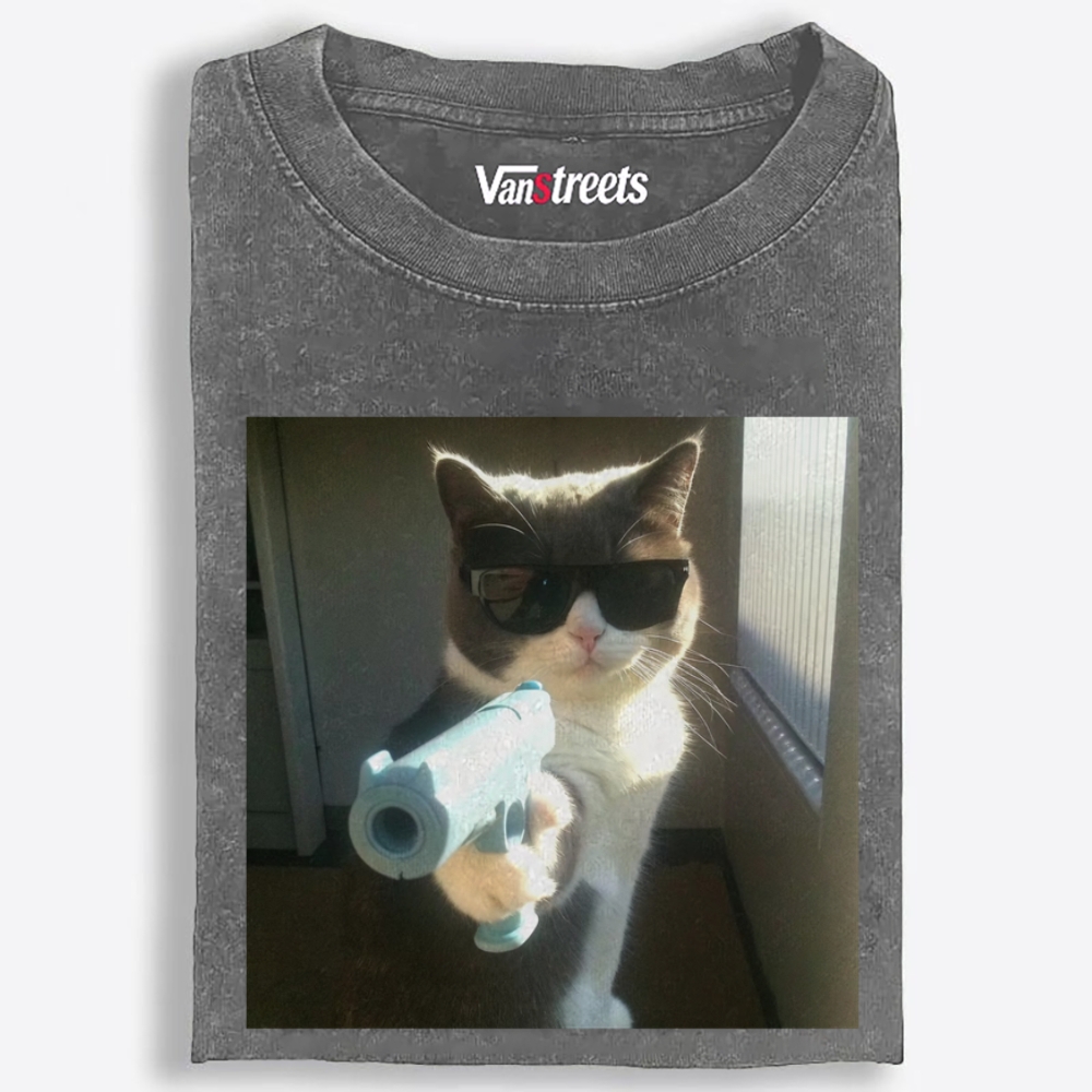 Cool Cat Boss Retro Washed T-Shirt | 100% Cotton | Streetwear Essential