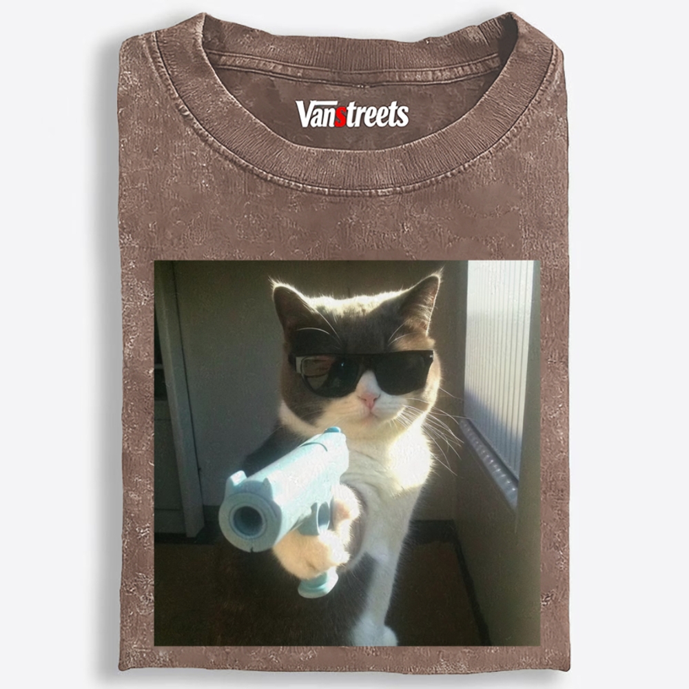 Cool Cat Boss Retro Washed T-Shirt | 100% Cotton | Streetwear Essential