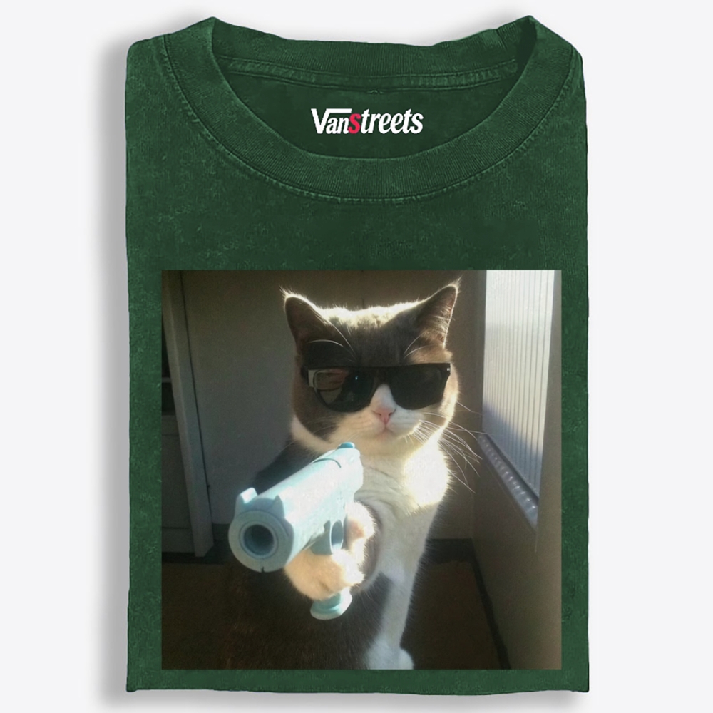 Cool Cat Boss Retro Washed T-Shirt | 100% Cotton | Streetwear Essential