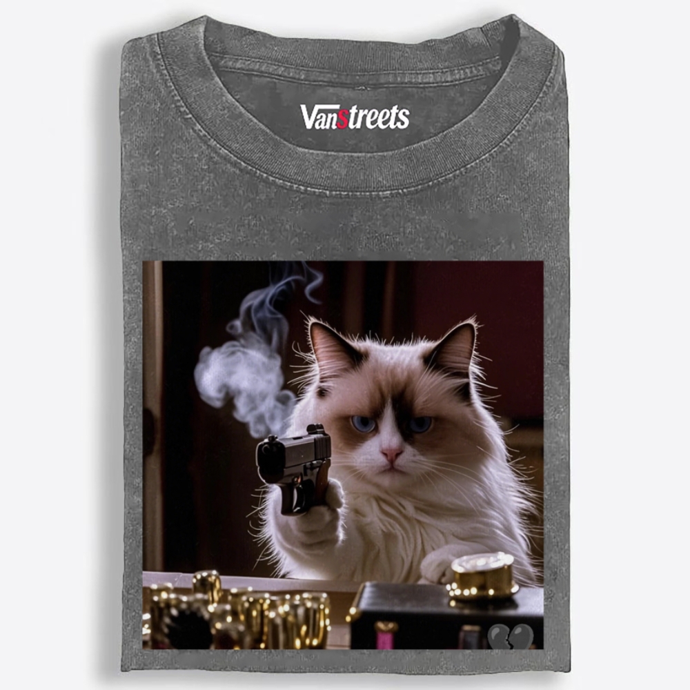 Hitman Ragdoll Cat Retro Washed T-Shirt | 100% Cotton | Streetwear Essential