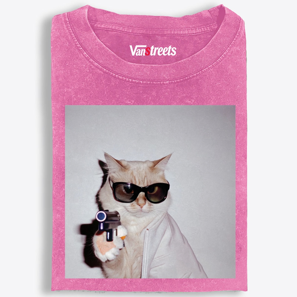 Spy Cat Retro Washed T-Shirt | 100% Cotton | Streetwear Essential