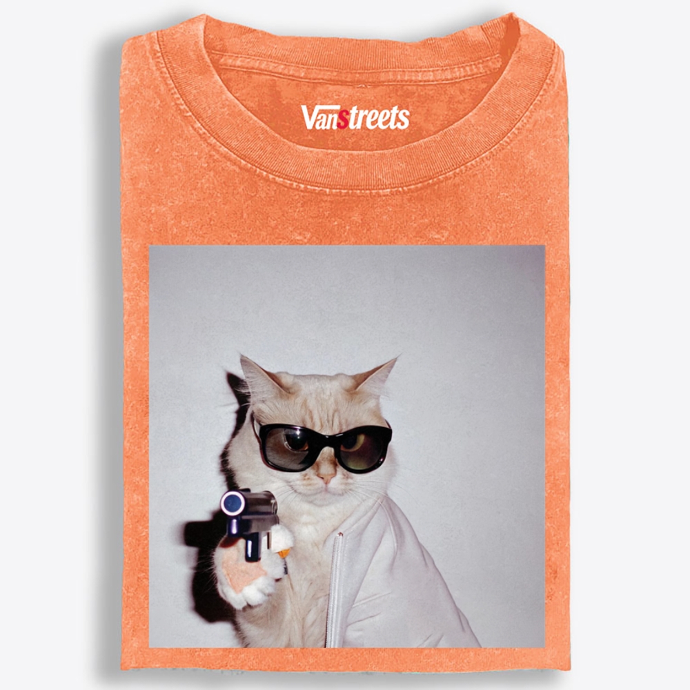 Spy Cat Retro Washed T-Shirt | 100% Cotton | Streetwear Essential