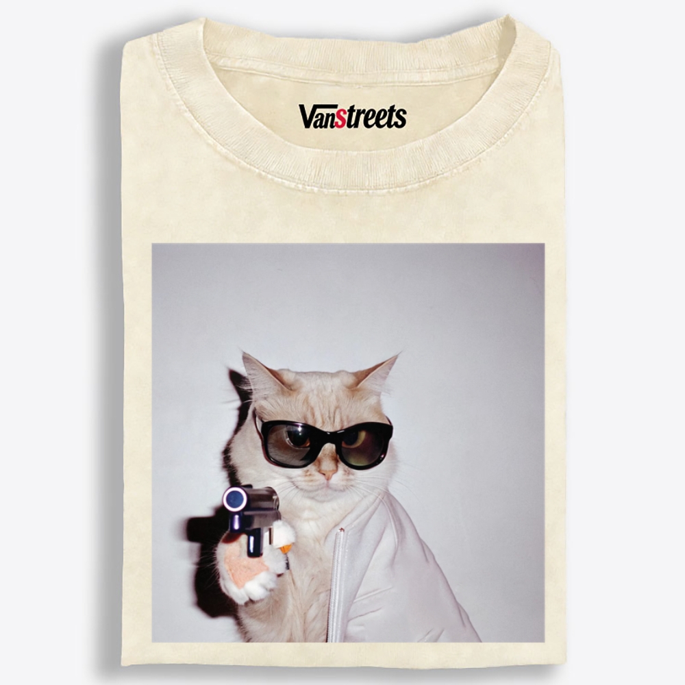 Spy Cat Retro Washed T-Shirt | 100% Cotton | Streetwear Essential