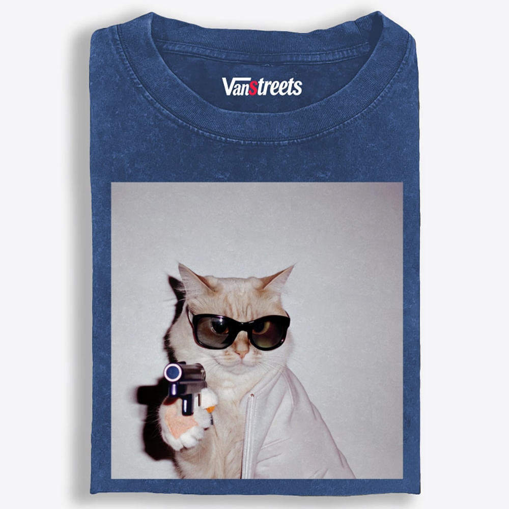 Spy Cat Retro Washed T-Shirt | 100% Cotton | Streetwear Essential