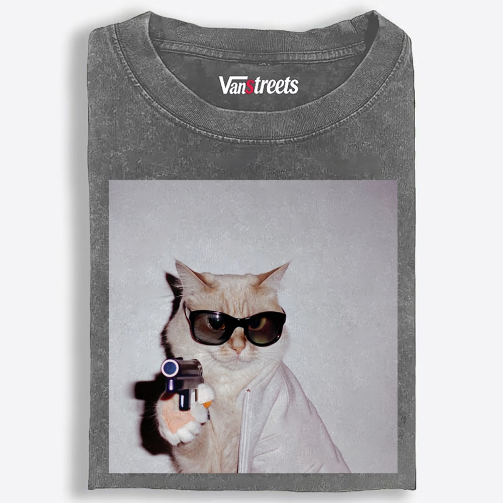 Spy Cat Retro Washed T-Shirt | 100% Cotton | Streetwear Essential