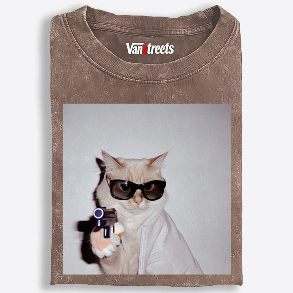 Spy Cat Retro Washed T-Shirt | 100% Cotton | Streetwear Essential