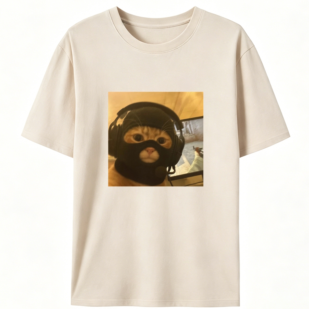 CS:GO Balaclava Cat Meme Retro Designed for Women - Slim Fit Cotton Tee