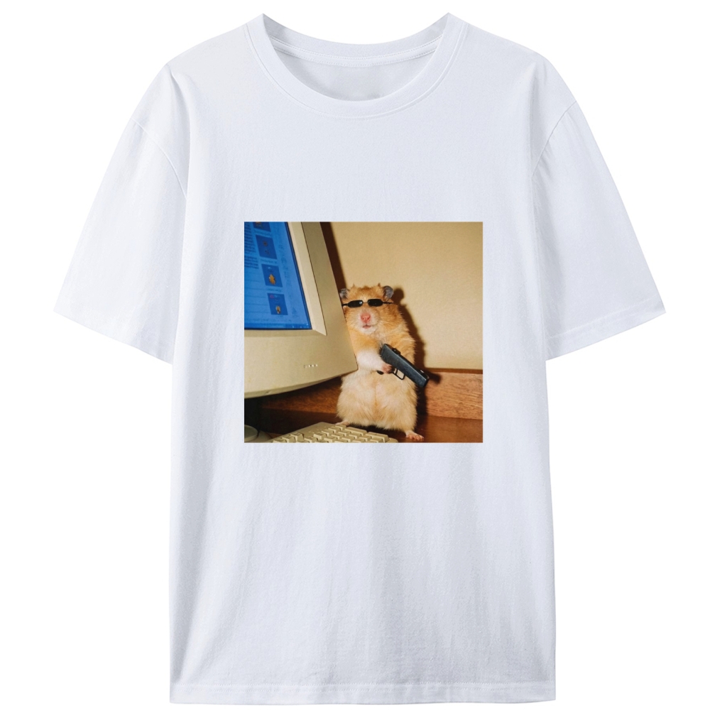 Hacker Hamster With Gun Meme Retro Designed for Women - Slim Fit Cotton Tee