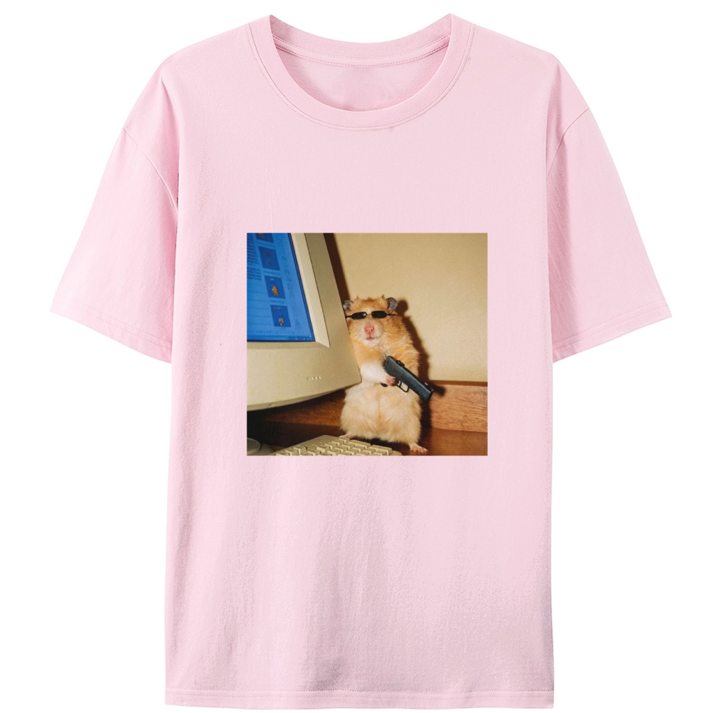 Hacker Hamster With Gun Meme Retro Designed for Women - Slim Fit Cotton Tee