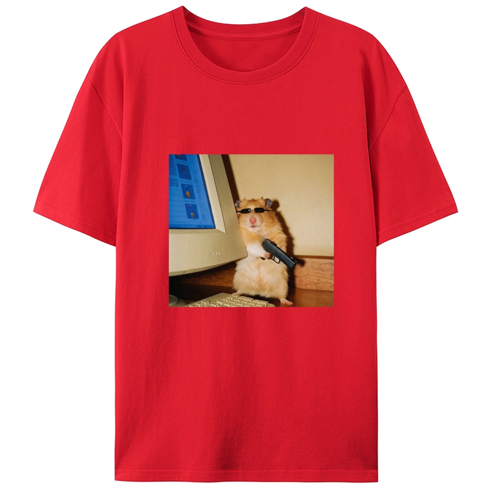Hacker Hamster With Gun Meme Retro Designed for Women - Slim Fit Cotton Tee