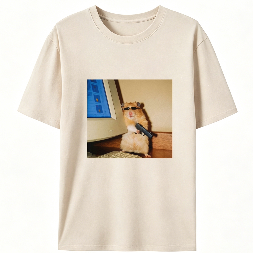 Hacker Hamster With Gun Meme Retro Designed for Women - Slim Fit Cotton Tee