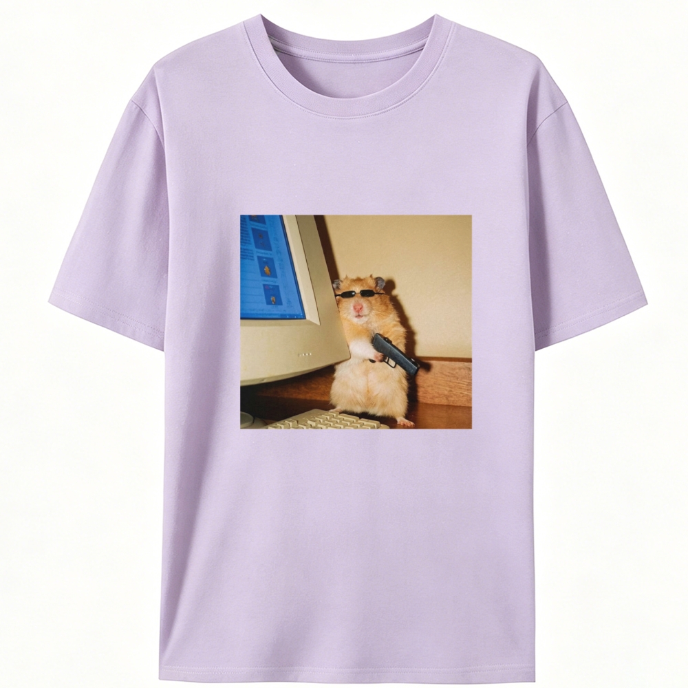 Hacker Hamster With Gun Meme Retro Designed for Women - Slim Fit Cotton Tee