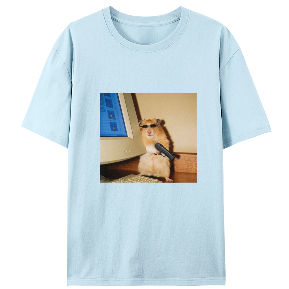 Hacker Hamster With Gun Meme Retro Designed for Women - Slim Fit Cotton Tee