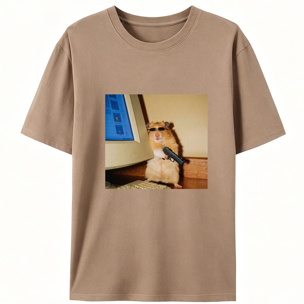 Hacker Hamster With Gun Meme Retro Designed for Women - Slim Fit Cotton Tee