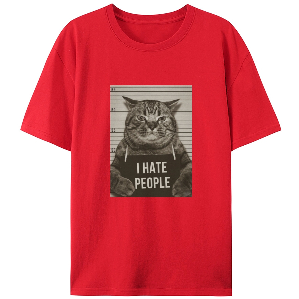 Cat Mugshot "I HATE PEOPLE" Meme Retro Designed for Women - Slim Fit Cotton Tee