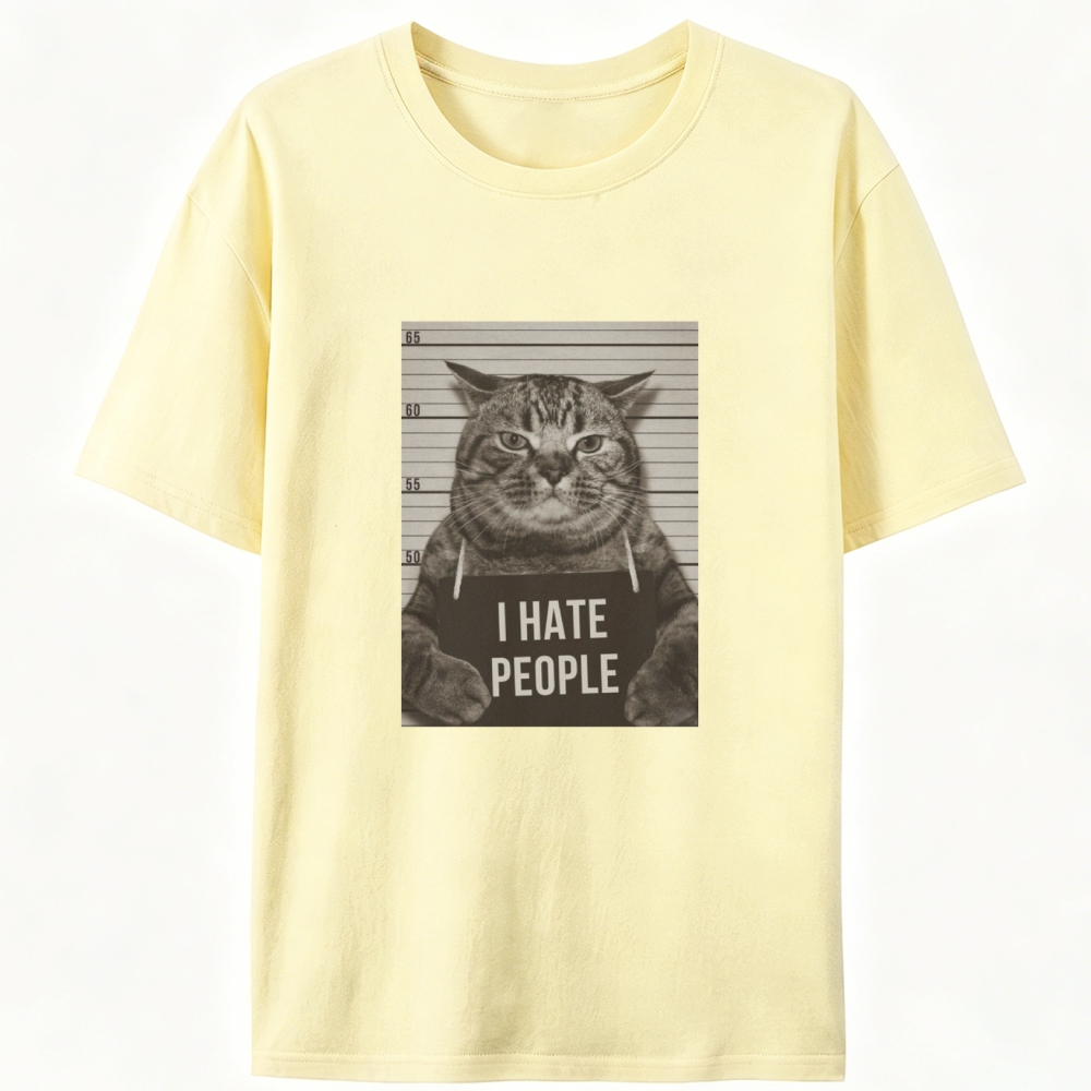 Cat Mugshot "I HATE PEOPLE" Meme Retro Designed for Women - Slim Fit Cotton Tee