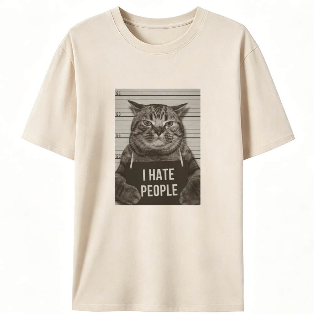 Cat Mugshot "I HATE PEOPLE" Meme Retro Designed for Women - Slim Fit Cotton Tee