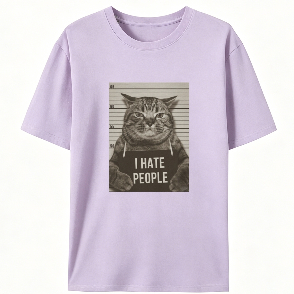 Cat Mugshot "I HATE PEOPLE" Meme Retro Designed for Women - Slim Fit Cotton Tee