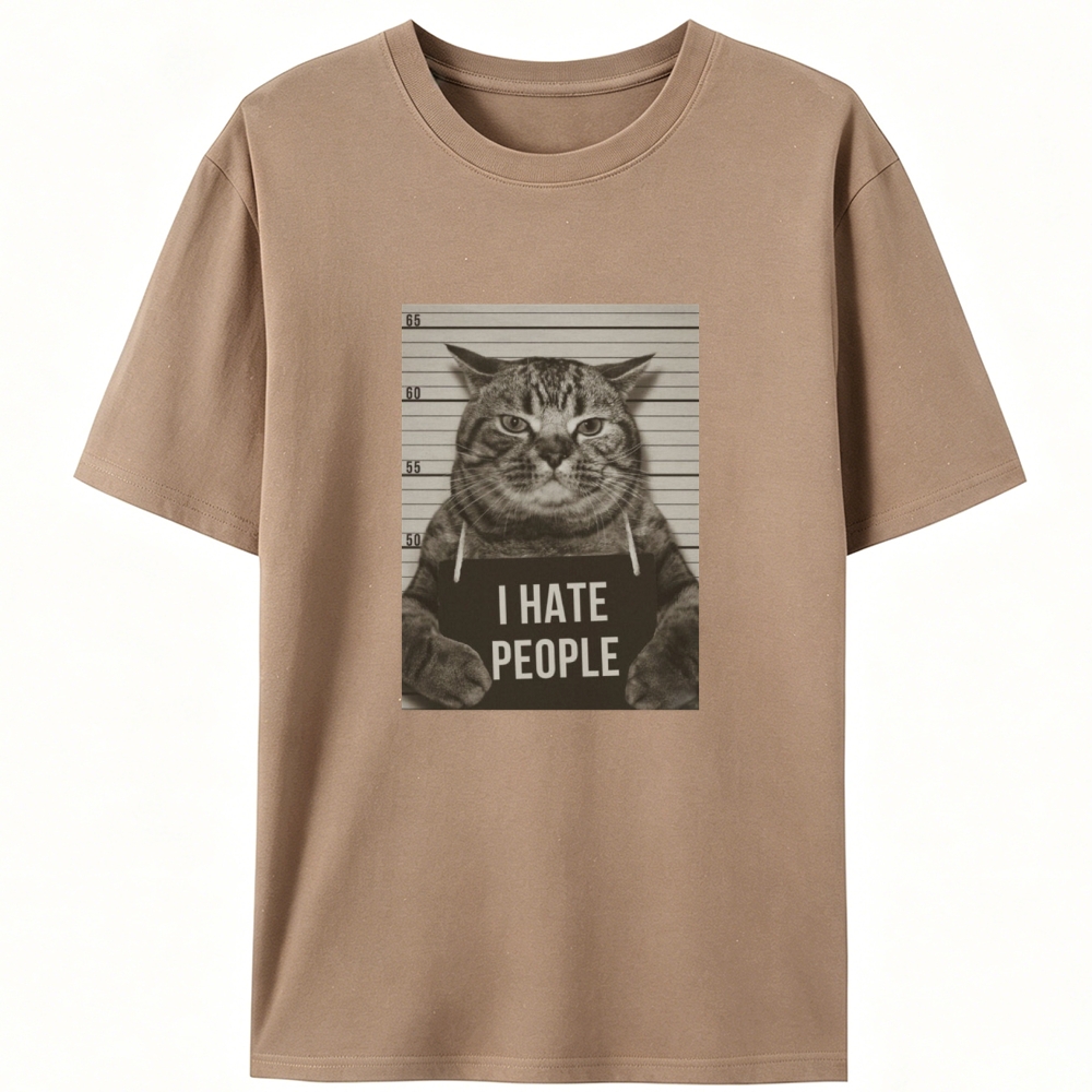 Cat Mugshot "I HATE PEOPLE" Meme Retro Designed for Women - Slim Fit Cotton Tee