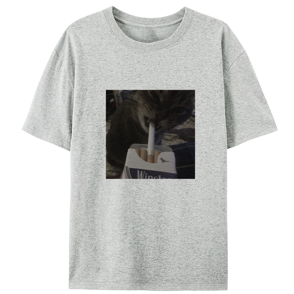Cat with Cigarette Retro Black & White Retro Designed for Women - Slim Fit Cotton Tee