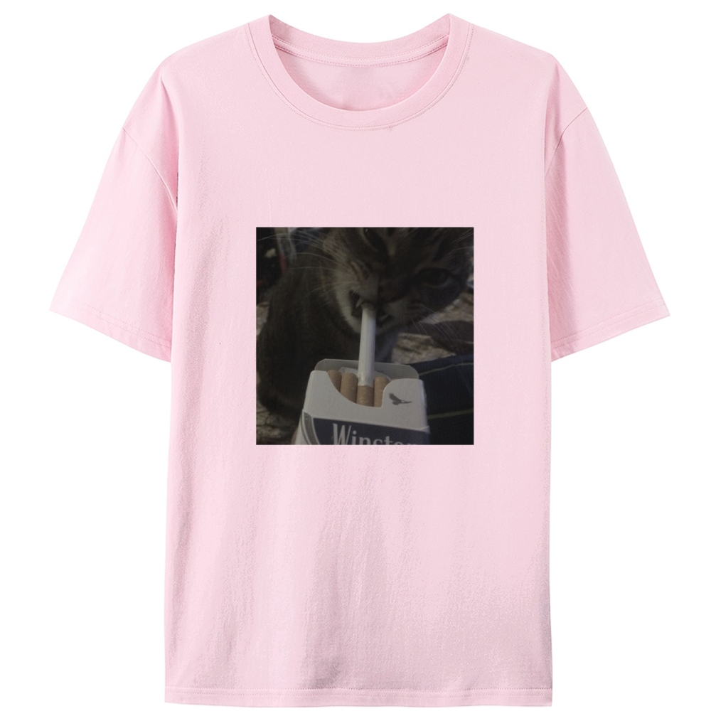 Cat with Cigarette Retro Black & White Retro Designed for Women - Slim Fit Cotton Tee