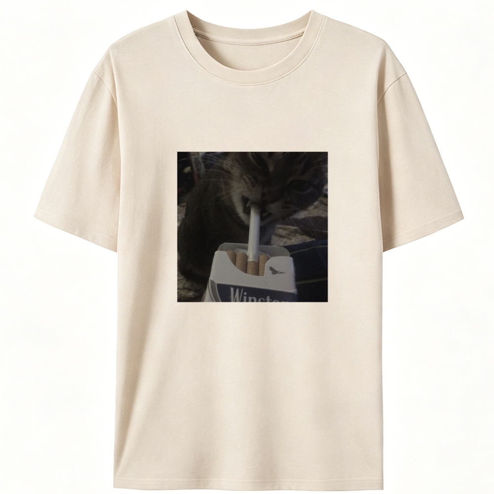 Cat with Cigarette Retro Black & White Retro Designed for Women - Slim Fit Cotton Tee