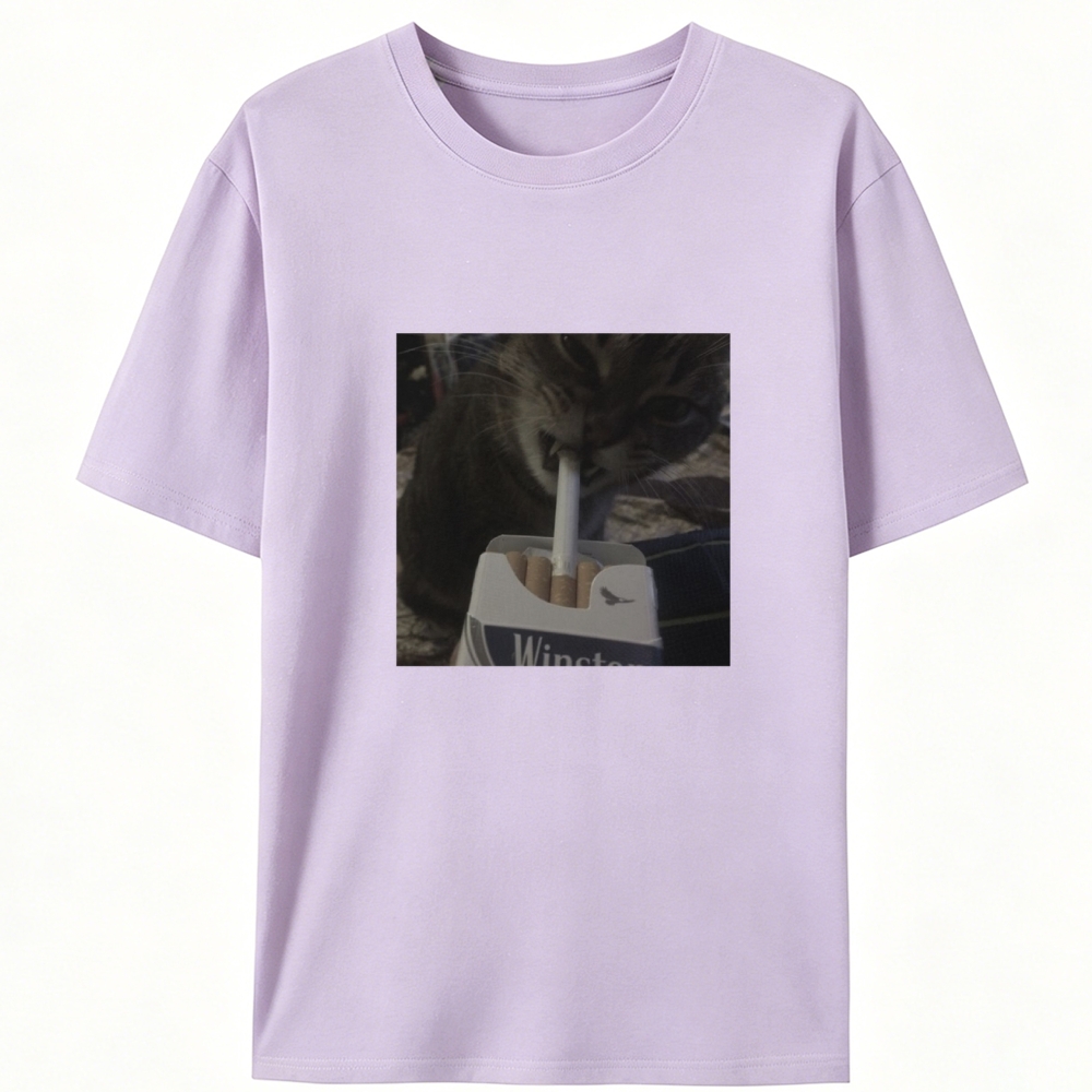 Cat with Cigarette Retro Black & White Retro Designed for Women - Slim Fit Cotton Tee