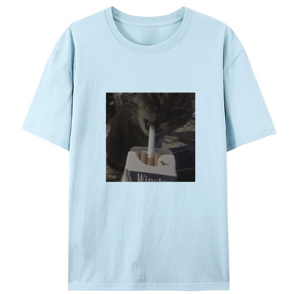 Cat with Cigarette Retro Black & White Retro Designed for Women - Slim Fit Cotton Tee
