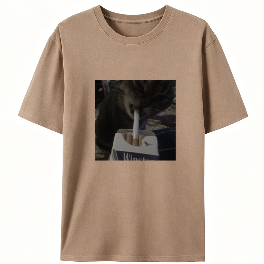 Cat with Cigarette Retro Black & White Retro Designed for Women - Slim Fit Cotton Tee