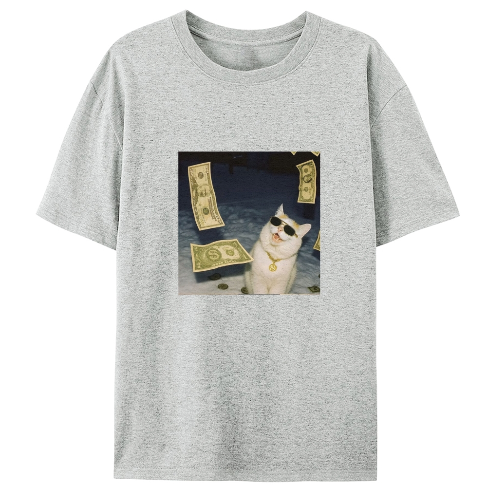 Rich Cat In Money Rain Meme Retro Designed for Women - Slim Fit Cotton Tee