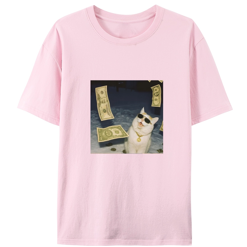 Rich Cat In Money Rain Meme Retro Designed for Women - Slim Fit Cotton Tee