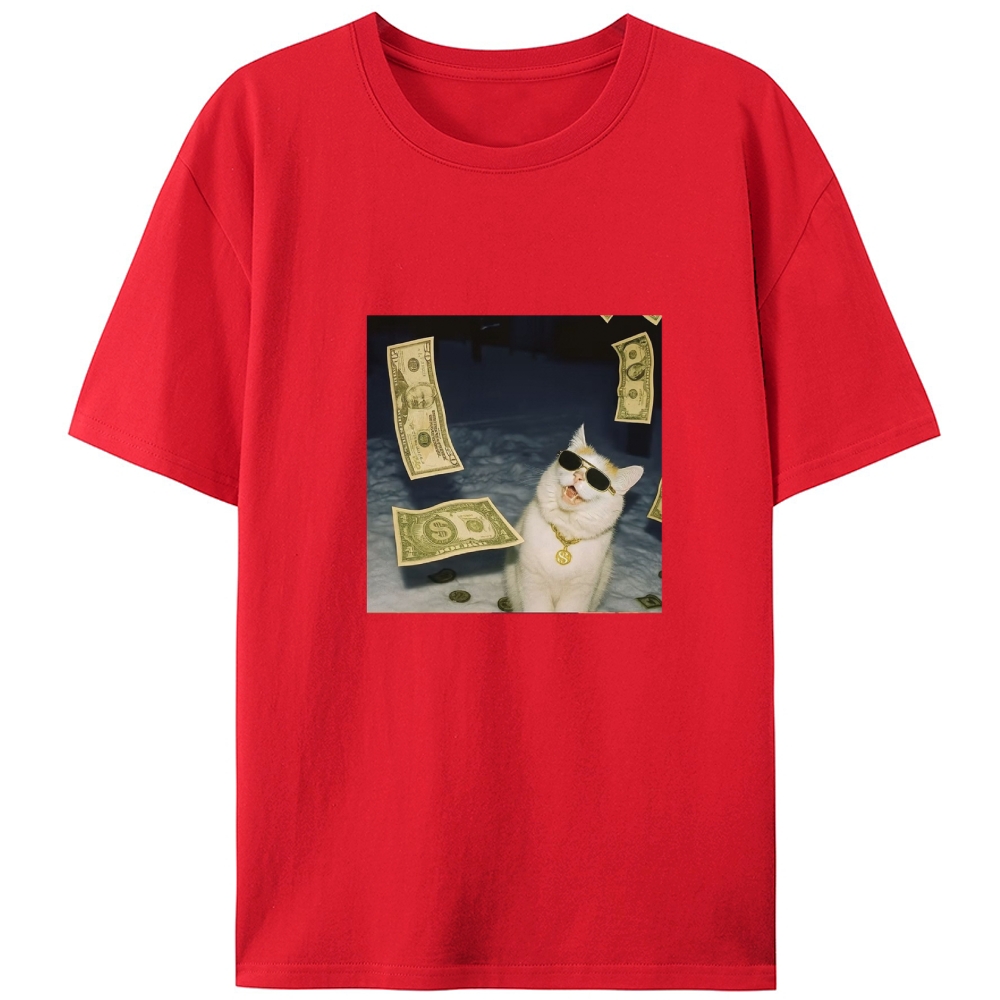 Rich Cat In Money Rain Meme Retro Designed for Women - Slim Fit Cotton Tee
