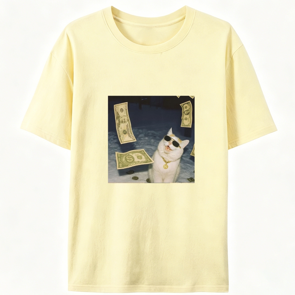 Rich Cat In Money Rain Meme Retro Designed for Women - Slim Fit Cotton Tee