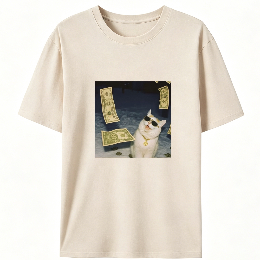 Rich Cat In Money Rain Meme Retro Designed for Women - Slim Fit Cotton Tee