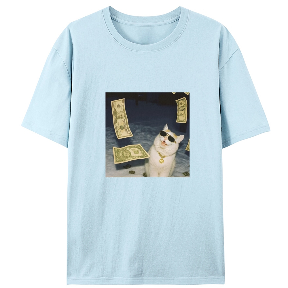 Rich Cat In Money Rain Meme Retro Designed for Women - Slim Fit Cotton Tee
