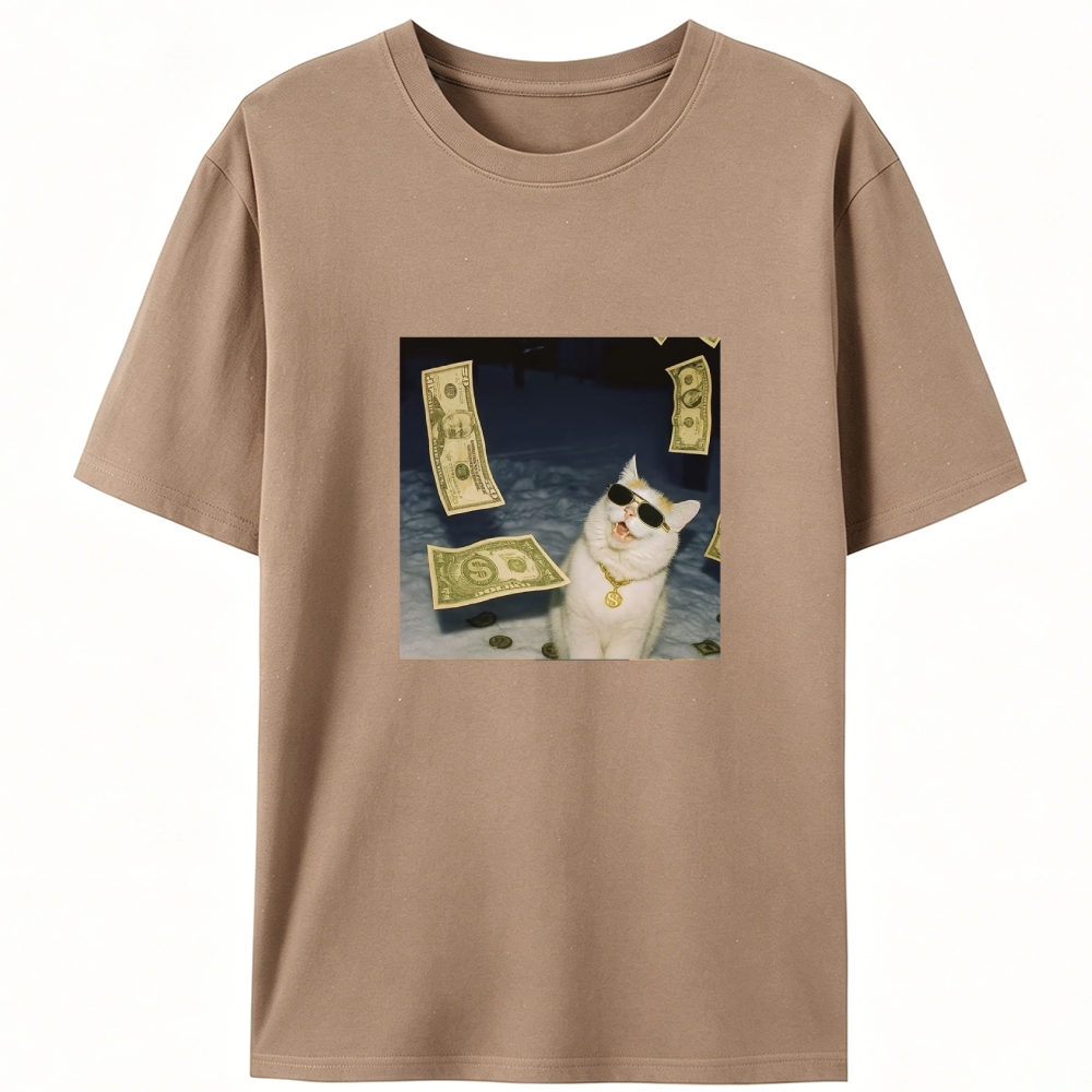 Rich Cat In Money Rain Meme Retro Designed for Women - Slim Fit Cotton Tee