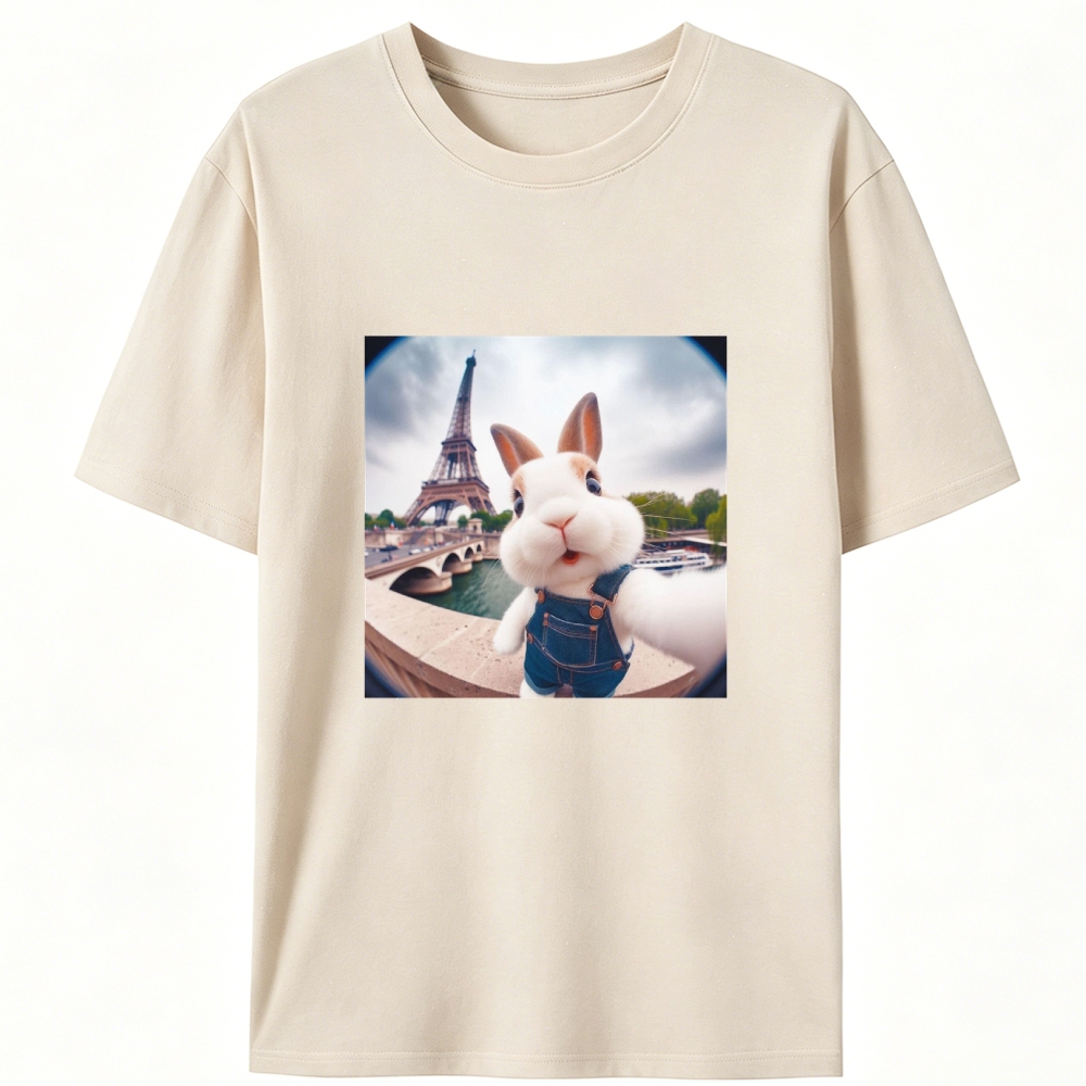 Eiffel Tower Selfie Bunny Meme Retro Designed for Women - Slim Fit Cotton Tee