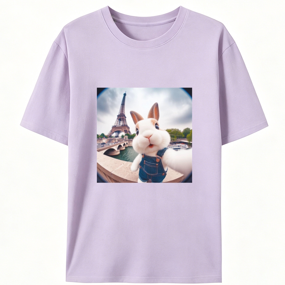 Eiffel Tower Selfie Bunny Meme Retro Designed for Women - Slim Fit Cotton Tee