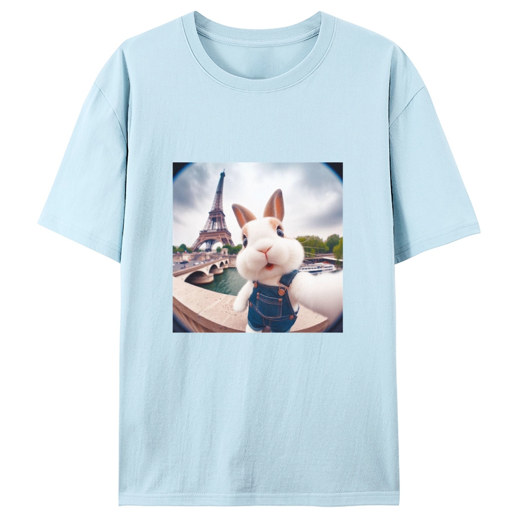 Eiffel Tower Selfie Bunny Meme Retro Designed for Women - Slim Fit Cotton Tee
