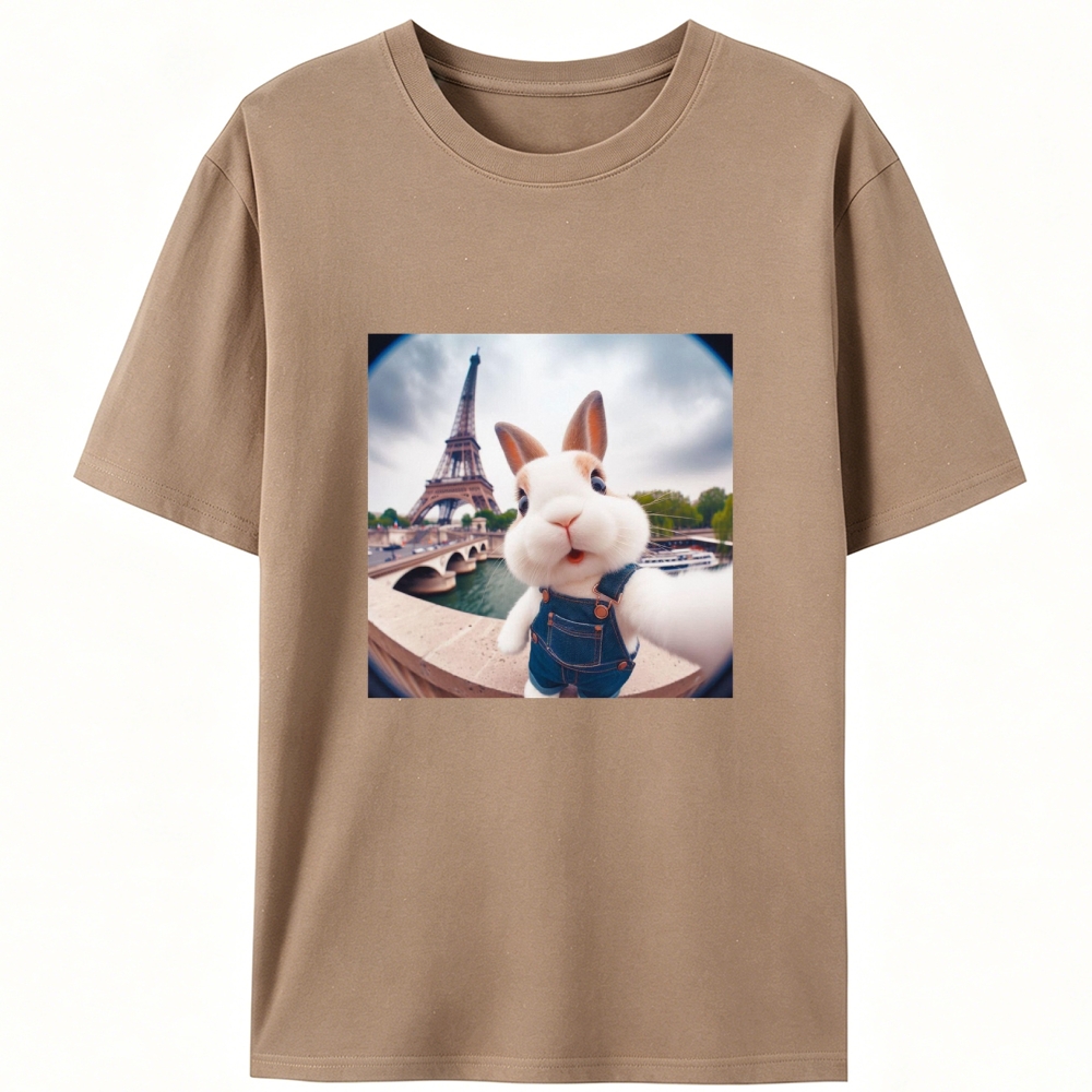 Eiffel Tower Selfie Bunny Meme Retro Designed for Women - Slim Fit Cotton Tee