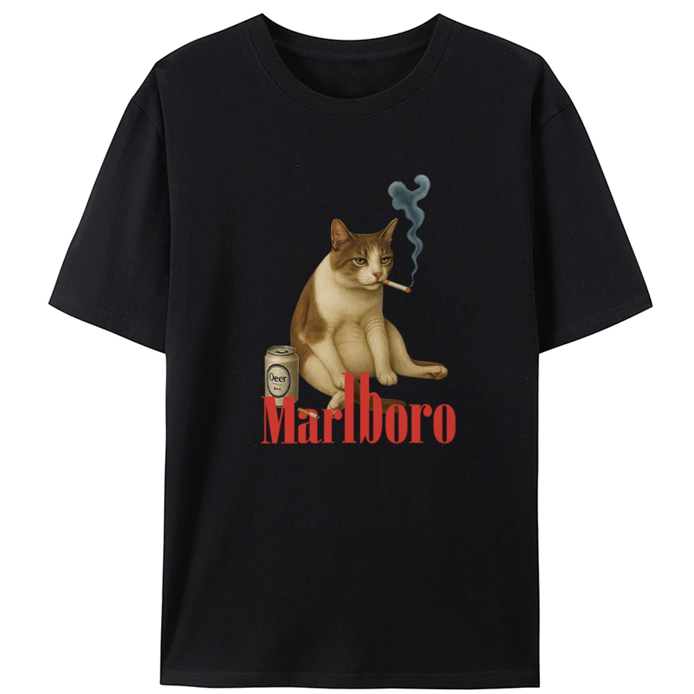 Marlboro Cat Beer & Cigarette Retro Designed for Women - Slim Fit Cotton Tee
